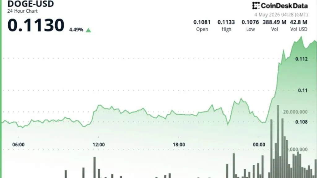 Dogecoin Rises 4% as Bitcoin Leads Market Higher