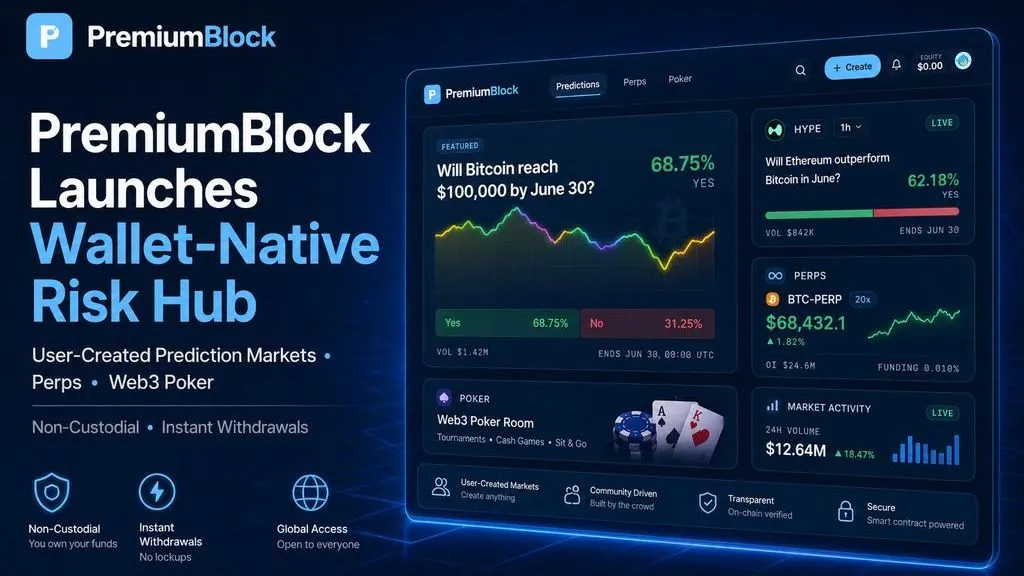 PremiumBlock Launches Non-Custodial Hub for Prediction Markets, Perps, and Poker